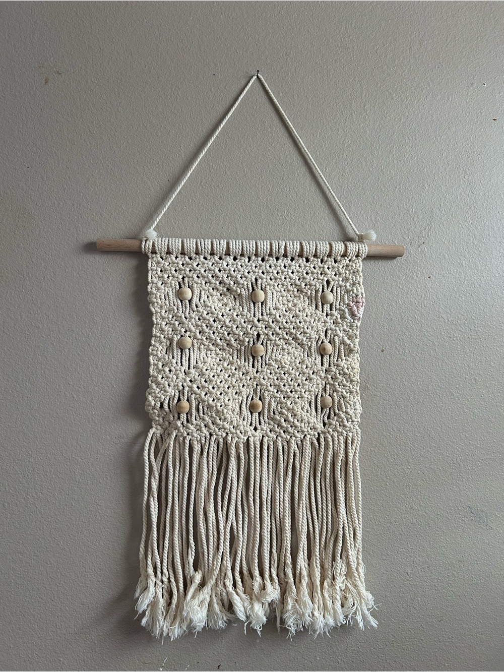 Cream Macramé boho Wall Hanging with Wooden Beads